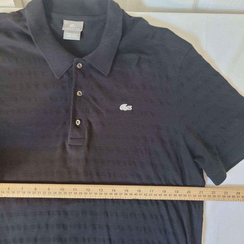 Lacoste Polo Shirt Men’s 6 XL Black Cotton Short Sleeve Classic Fit Croc Logo - Picture 5 of 8